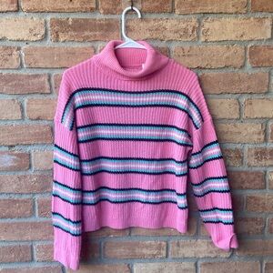 Only Pink Multicolor Striped Turtleneck Sweater